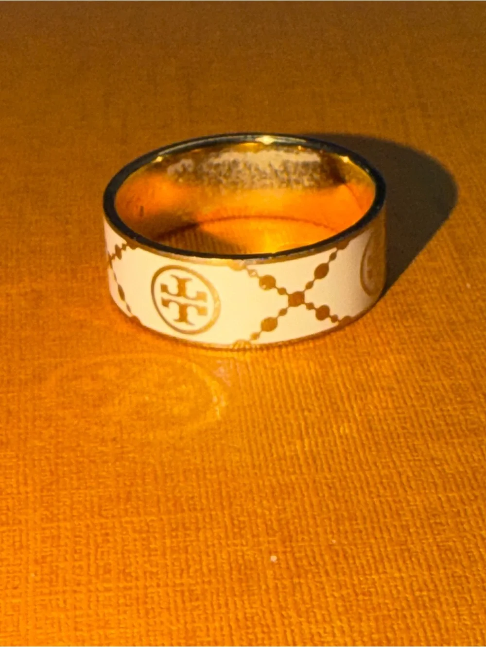 Tory Burch White Logo Enamel Ring size 8